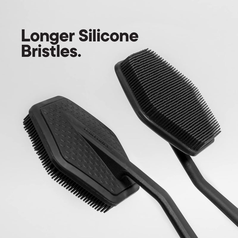 TOOLETRIES Silicone Back Scrubber with Hook - Exfoliating Shower Brush, Back Washer for Men, Durable Back Brush with Long Handle - Long Lasting Bath & Shower Accessories - Charcoal - Image 3